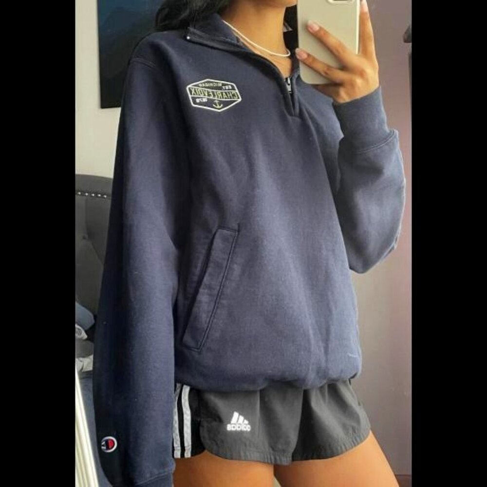 Comfy Small Champion "Michigan Charlevoix" Navy Blue Quarter Zip